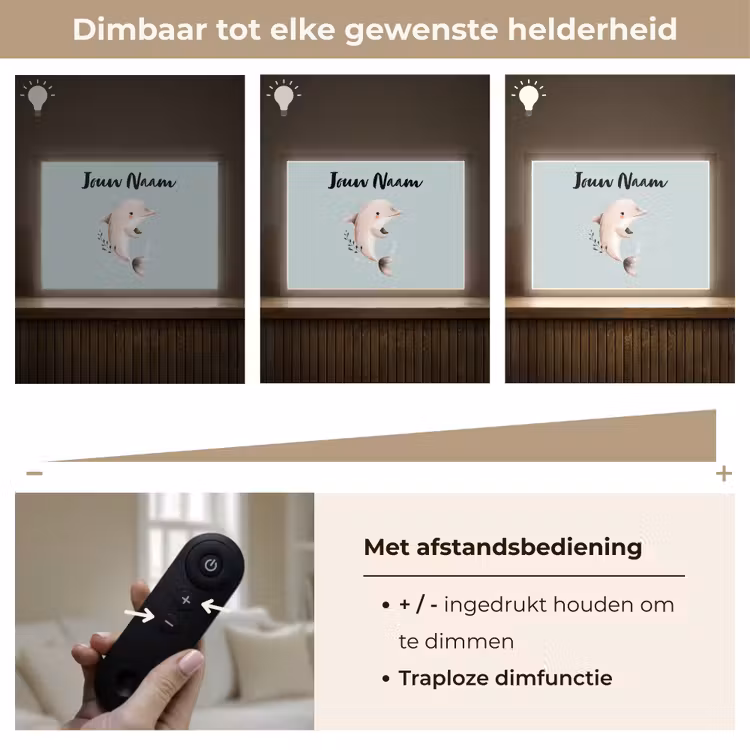 Dolfijn - Zeewier - Grijs Light Box met batterij (Wandlamp kind) middel -USP_dimbaarNL