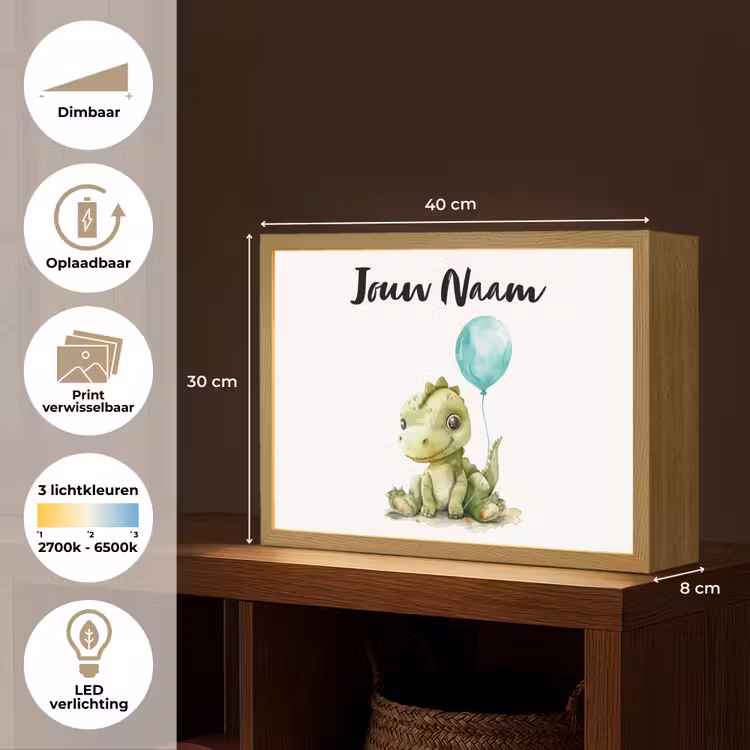 Draak - Baby dier - Blauwe ballon Light Box met batterij (Wandlamp kind) middel -USP_websiteoverzichtNL