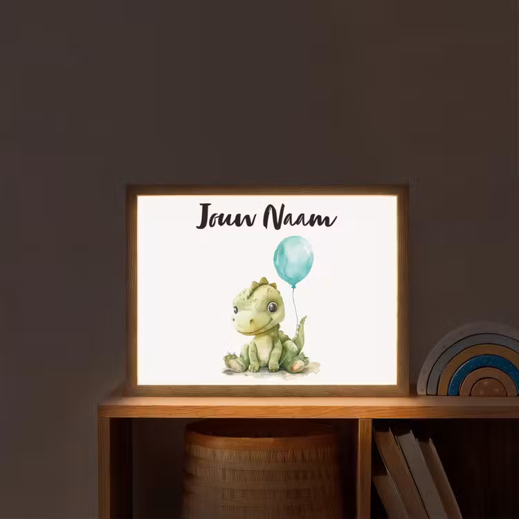 Draak - Baby dier - Blauwe ballon Light Box met batterij (Wandlamp kind) middel -sfeer1_kind