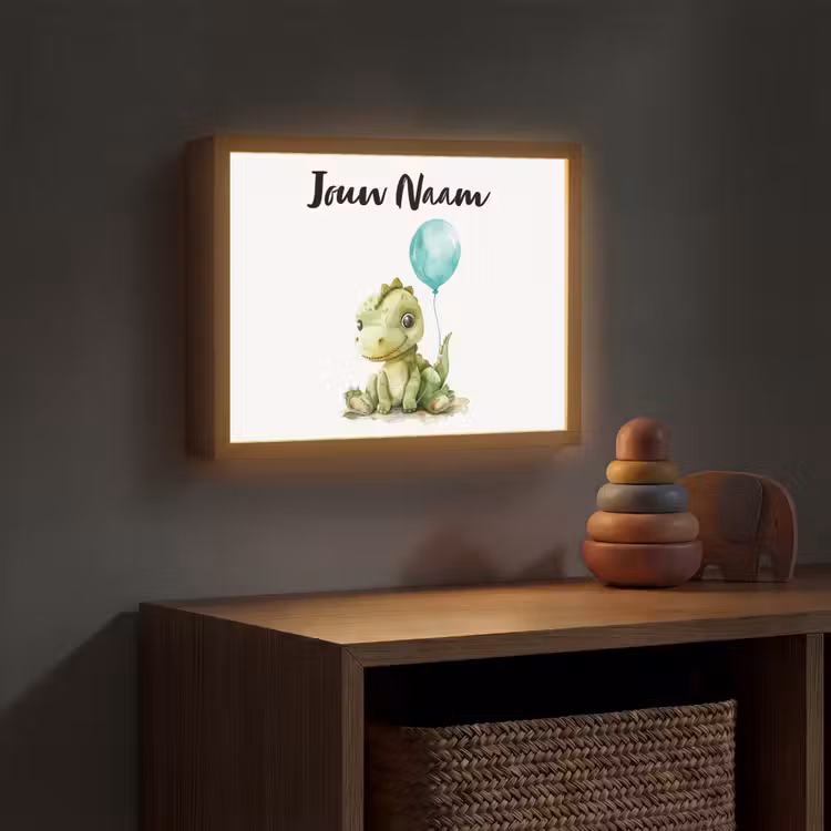 Draak - Baby dier - Blauwe ballon Light Box met batterij (Wandlamp kind) middel -sfeer5_kind