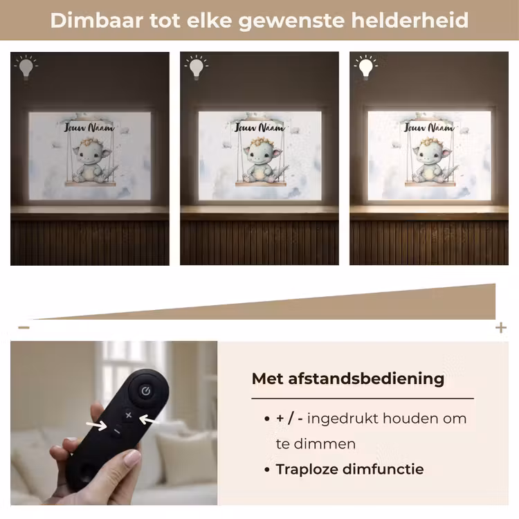 Draak - Baby dier - Kinderen Light Box met batterij (Wandlamp kind) middel -USP_dimbaarNL