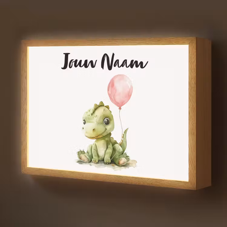 Draak - Baby dier - Roze ballon Light Box met batterij (Wandlamp kind) middel -z3d_website
