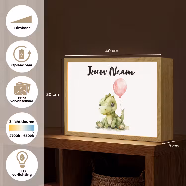 Draak - Baby dier - Roze ballon Light Box met batterij (Wandlamp kind) middel -USP_websiteoverzichtNL