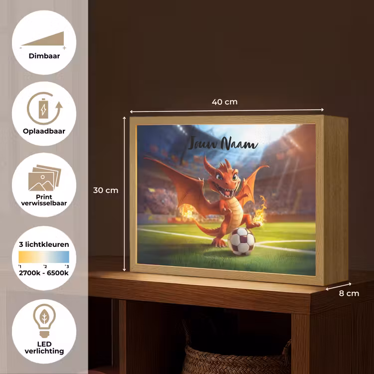 Draak - Voetbal - Vuur - Stadion Light Box met batterij (Wandlamp kind) middel -USP_websiteoverzichtNL