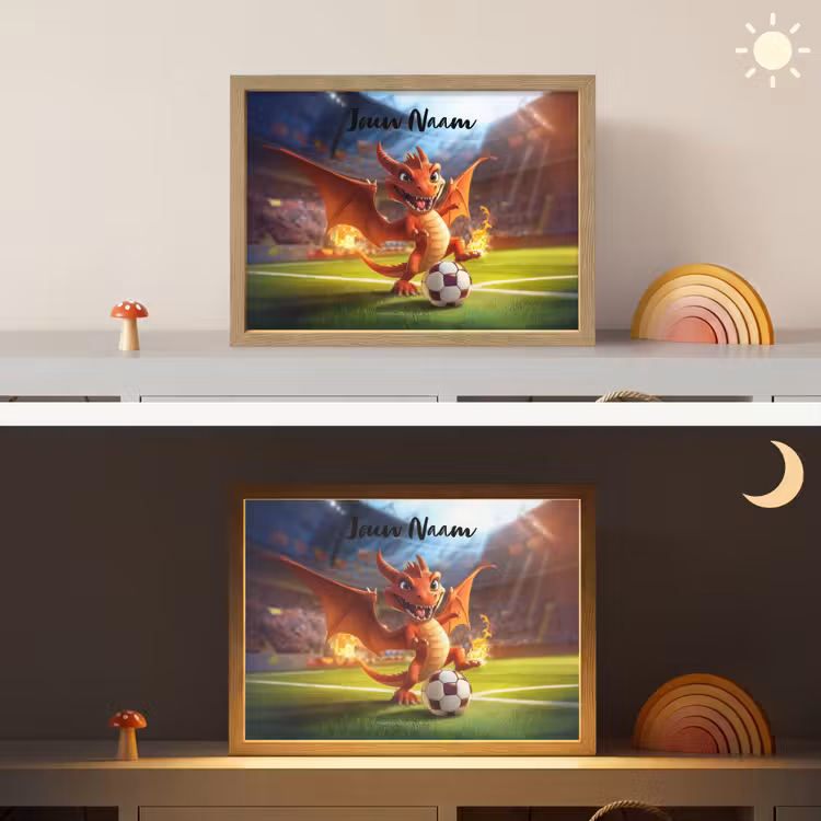 Draak - Voetbal - Vuur - Stadion Light Box met batterij (Wandlamp kind) middel -sfeer3_kind