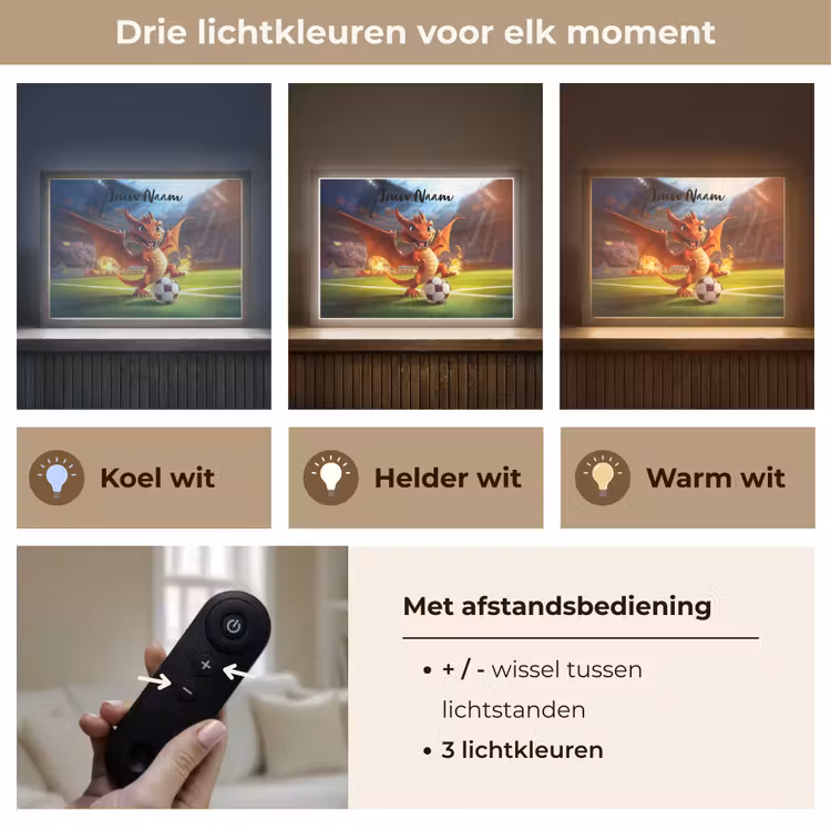 Draak - Voetbal - Vuur - Stadion Light Box met batterij (Wandlamp kind) middel -USP_lichtkleurNL