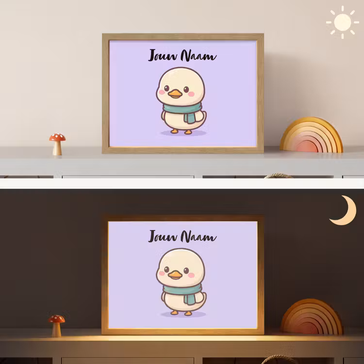 Eend - Paars - Sjaal Light Box met batterij (Wandlamp kind) middel -sfeer3_kind