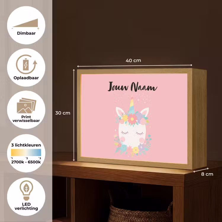 Eenhoorn - Bloemen - Roze Light Box met batterij (Wandlamp kind) middel -USP_websiteoverzichtNL