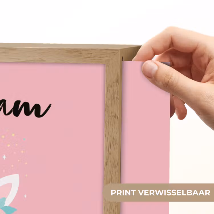 Eenhoorn - Bloemen - Roze Light Box met batterij (Wandlamp kind) middel -USP_websiteprintNL