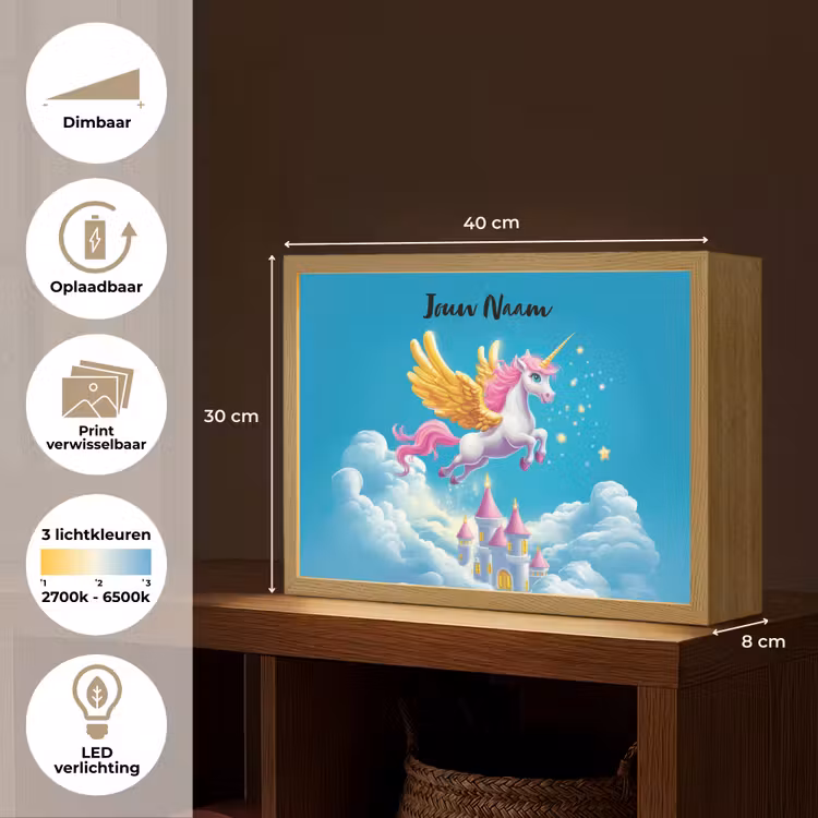 Eenhoorn - Fantasie - Kasteel Light Box met batterij (Wandlamp kind) middel -USP_websiteoverzichtNL