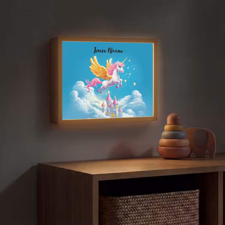 Eenhoorn - Fantasie - Kasteel Light Box met batterij (Wandlamp kind) middel -sfeer5_kind