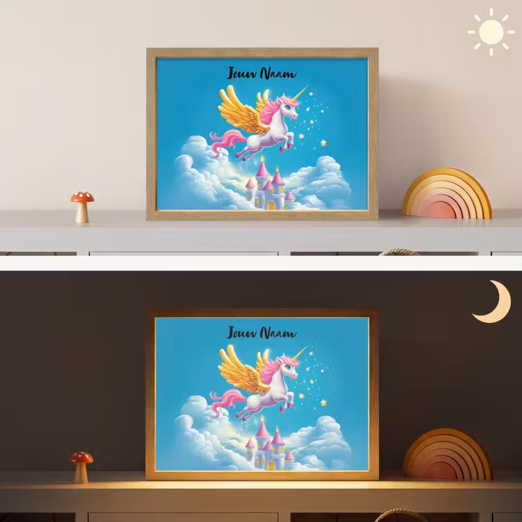 Eenhoorn - Fantasie - Kasteel Light Box met batterij (Wandlamp kind) middel -sfeer3_kind