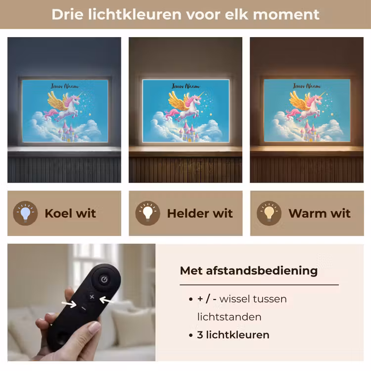 Eenhoorn - Fantasie - Kasteel Light Box met batterij (Wandlamp kind) middel -USP_lichtkleurNL