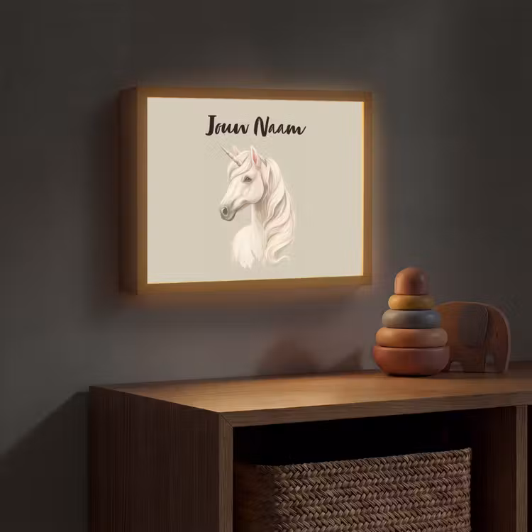 Eenhoorn - Manen - Golven - Wit Light Box met batterij (Wandlamp kind) middel -sfeer5_kind