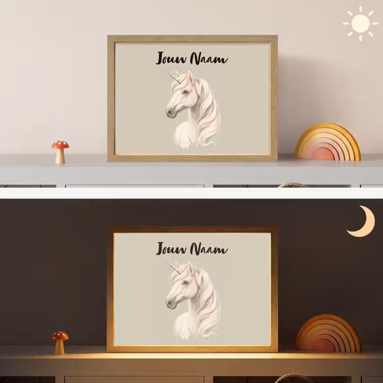 Eenhoorn - Manen - Golven - Wit Light Box met batterij (Wandlamp kind) middel -sfeer3_kind