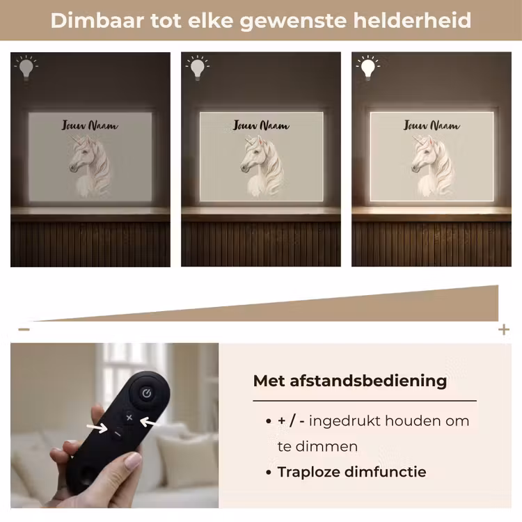 Eenhoorn - Manen - Golven - Wit Light Box met batterij (Wandlamp kind) middel -USP_dimbaarNL