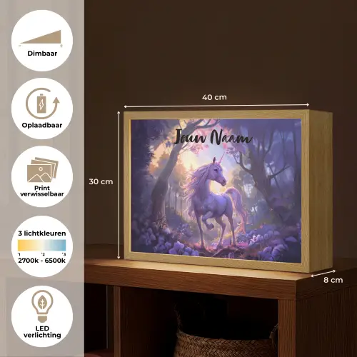Eenhoorn - Paars - Sprookje - Fantasy dier Light Box met batterij (Wandlamp kind) middel -USP_websiteoverzichtNL
