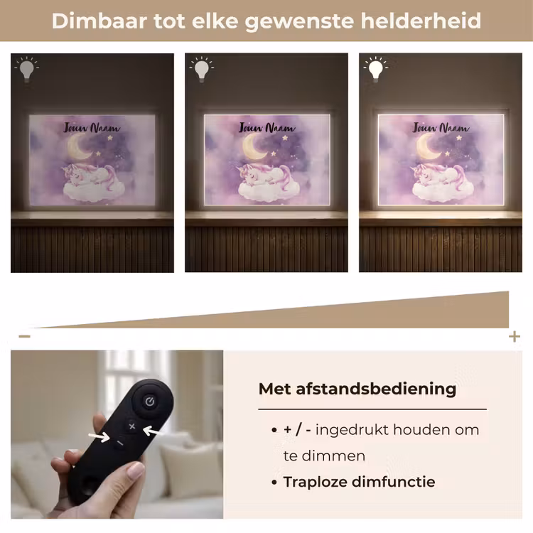 Eenhoorn - Paars - Sterrenhemel - Maan Light Box met batterij (Wandlamp kind) middel -USP_dimbaarNL