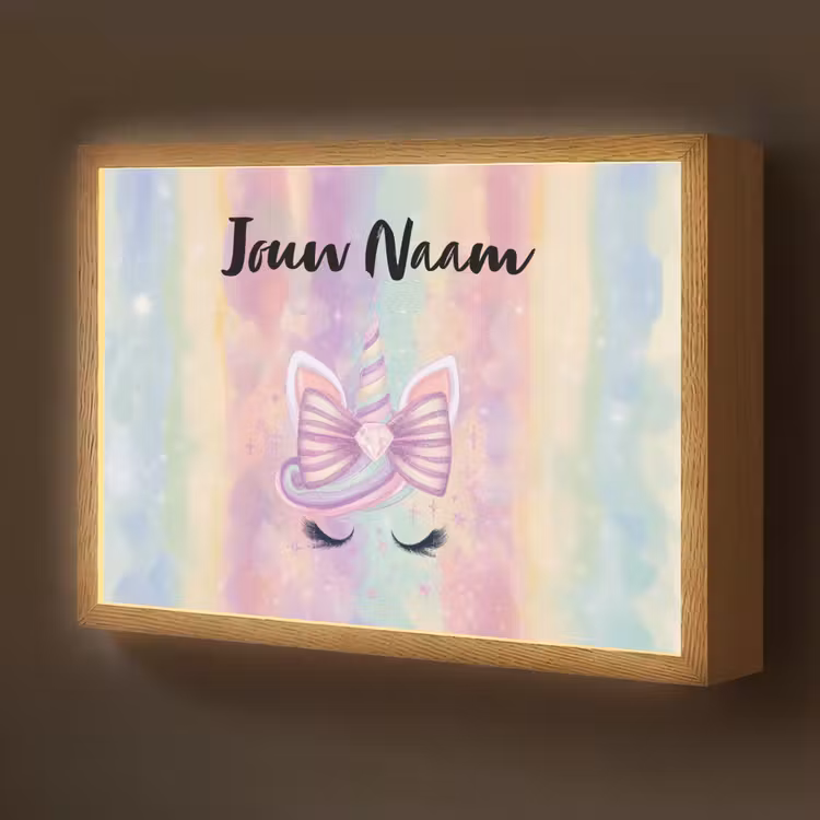 Eenhoorn - Pastel - Glitters - Regenboog Light Box met batterij (Wandlamp kind) middel -z3d_website