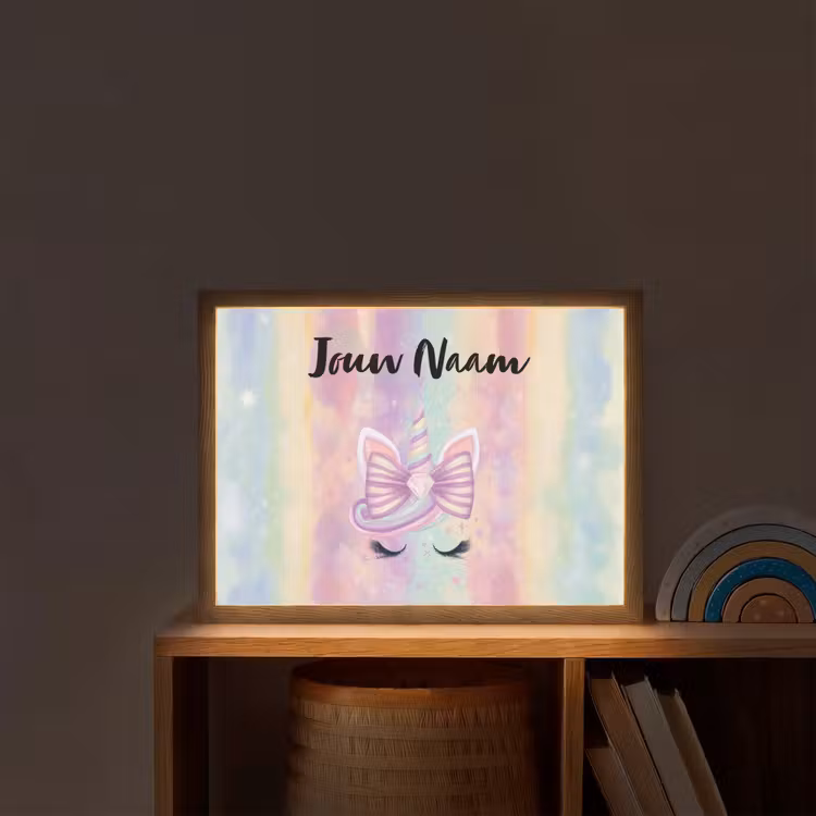 Eenhoorn - Pastel - Glitters - Regenboog Light Box met batterij (Wandlamp kind) middel -sfeer1_kind