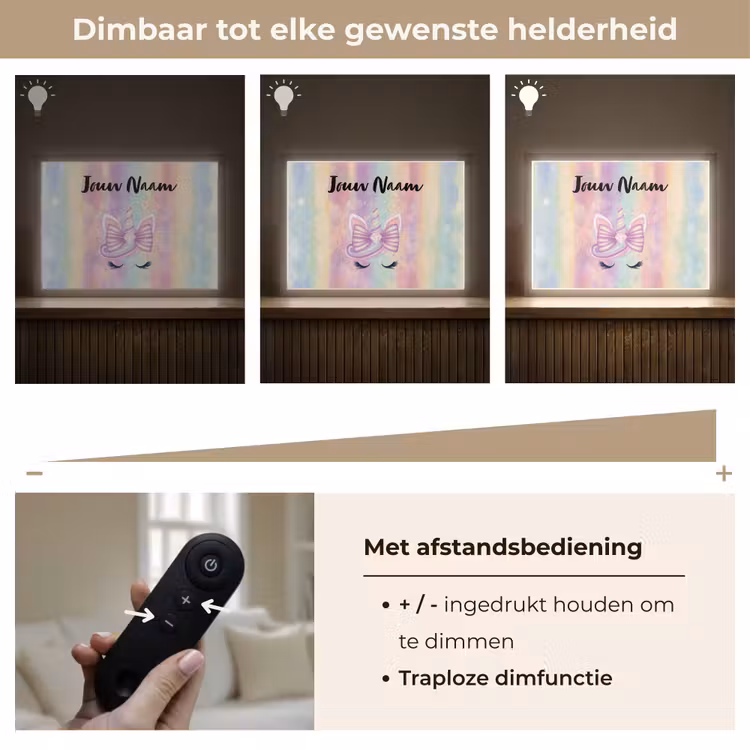 Eenhoorn - Pastel - Glitters - Regenboog Light Box met batterij (Wandlamp kind) middel -USP_dimbaarNL