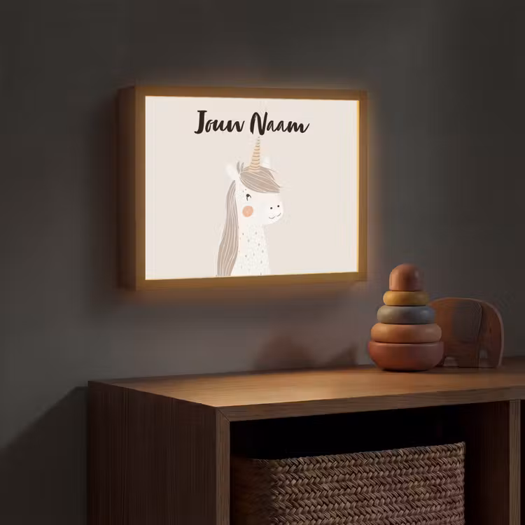Eenhoorn - Pastel kleuren - Unicorn Light Box met batterij (Wandlamp kind) middel -sfeer5_kind