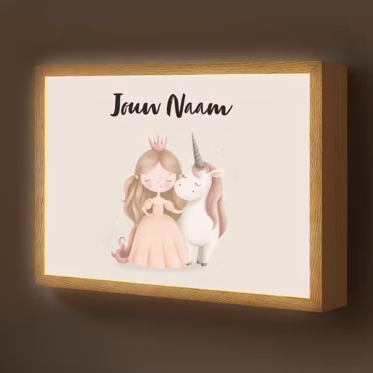 Eenhoorn - Prinses - Kroon - Jurk Light Box met batterij (Wandlamp kind) middel -z3d_website