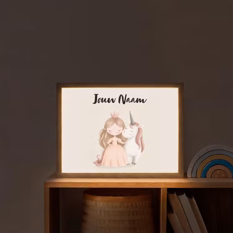 Eenhoorn - Prinses - Kroon - Jurk Light Box met batterij (Wandlamp kind) middel -sfeer1_kind