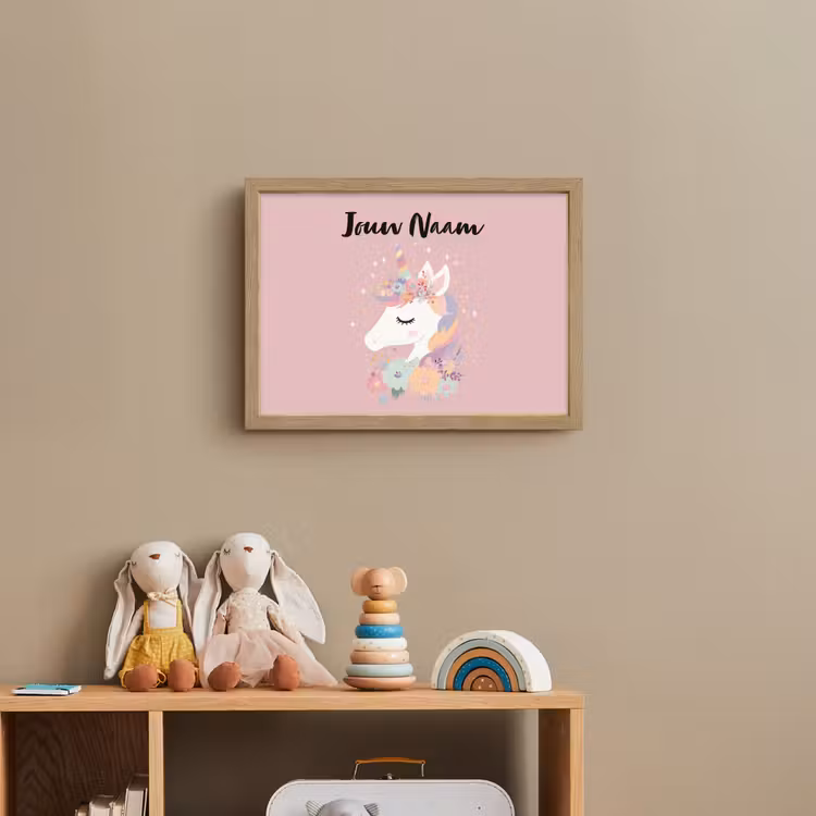 Eenhoorn - Roze - Bloemen Light Box met batterij (Wandlamp kind) middel -sfeer2_kind