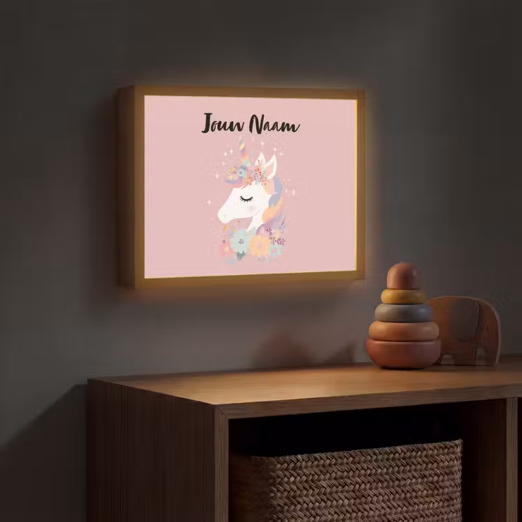 Eenhoorn - Roze - Bloemen Light Box met batterij (Wandlamp kind) middel -sfeer5_kind