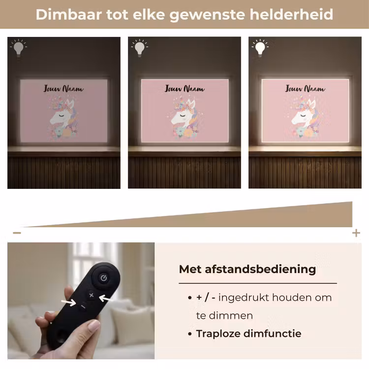 Eenhoorn - Roze - Bloemen Light Box met batterij (Wandlamp kind) middel -USP_dimbaarNL