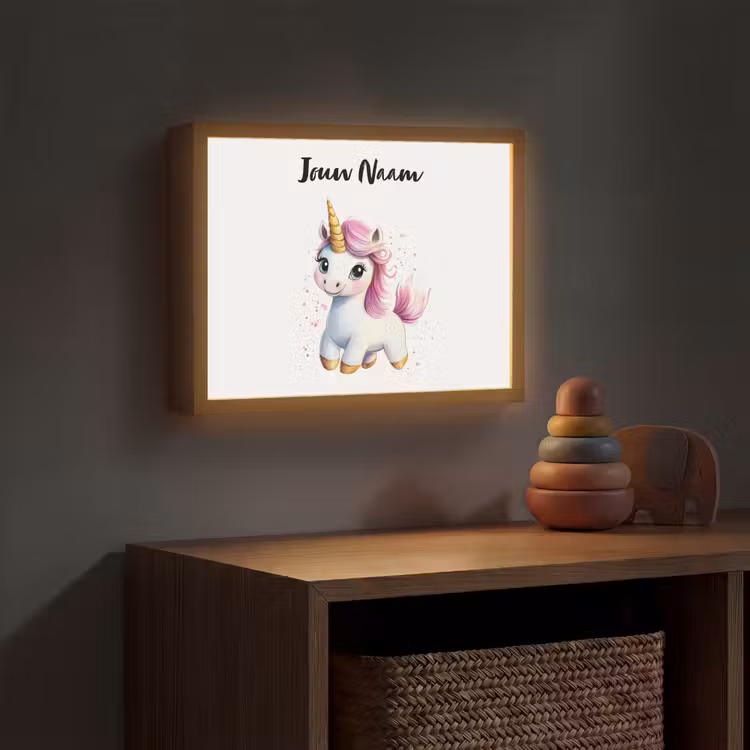 Eenhoorn - Roze - Magie Light Box met batterij (Wandlamp kind) middel -sfeer5_kind