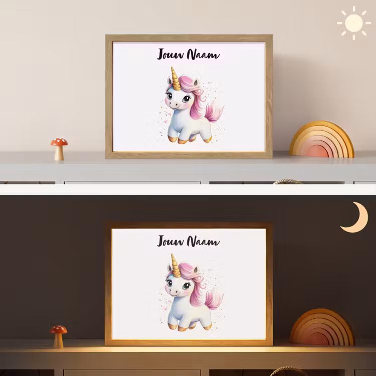 Eenhoorn - Roze - Magie Light Box met batterij (Wandlamp kind) middel -sfeer3_kind