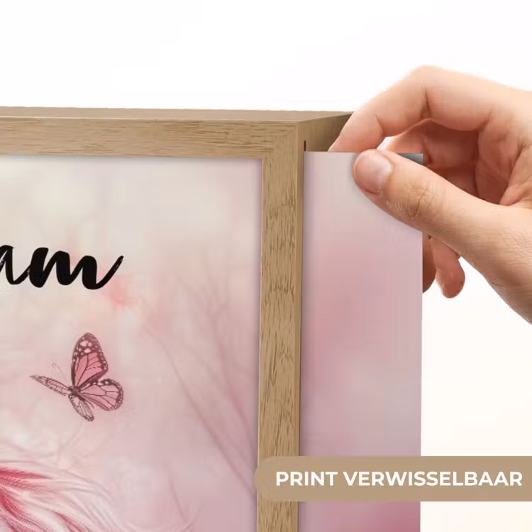 Eenhoorn - Roze - Vlinders - Bloemen Light Box met batterij (Wandlamp kind) middel -USP_websiteprintNL