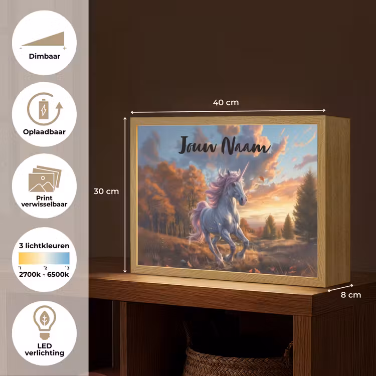 Eenhoorn - Sprookjes dier - Natuur - Meisjes Light Box met batterij (Wandlamp kind) middel -USP_websiteoverzichtNL