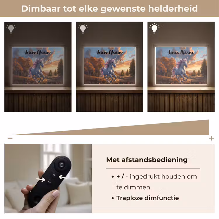 Eenhoorn - Sprookjes dier - Natuur - Meisjes Light Box met batterij (Wandlamp kind) middel -USP_dimbaarNL
