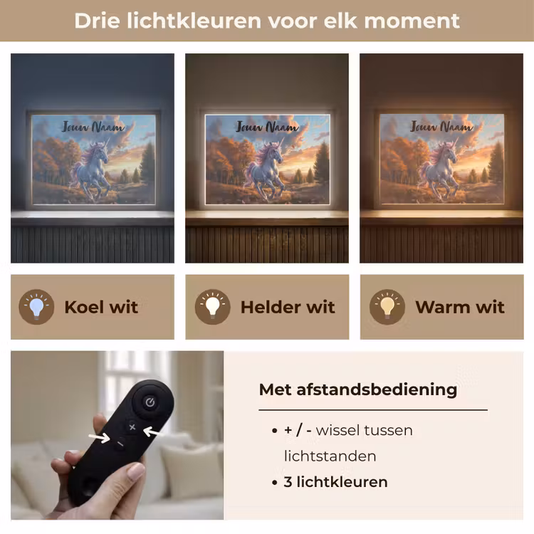 Eenhoorn - Sprookjes dier - Natuur - Meisjes Light Box met batterij (Wandlamp kind) middel -USP_lichtkleurNL