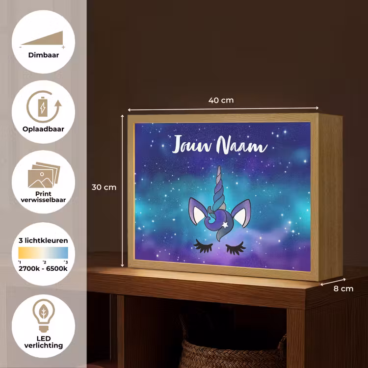 Eenhoorn - Sterrenhemel - Wimpers - Blauw Light Box met batterij (Wandlamp kind) middel -USP_websiteoverzichtNL