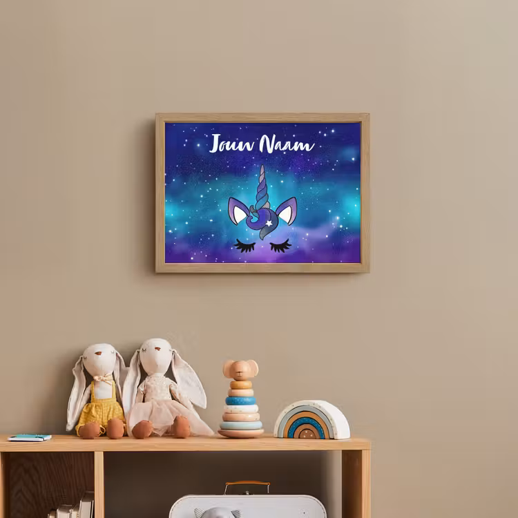 Eenhoorn - Sterrenhemel - Wimpers - Blauw Light Box met batterij (Wandlamp kind) middel -sfeer2_kind