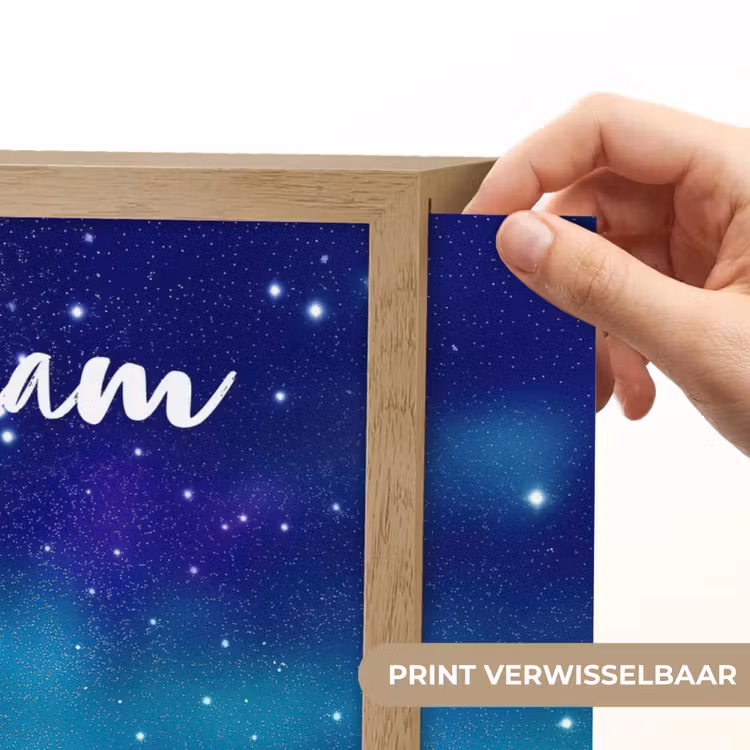 Eenhoorn - Sterrenhemel - Wimpers - Blauw Light Box met batterij (Wandlamp kind) middel -USP_websiteprintNL