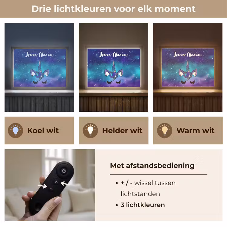 Eenhoorn - Sterrenhemel - Wimpers - Blauw Light Box met batterij (Wandlamp kind) middel -USP_lichtkleurNL