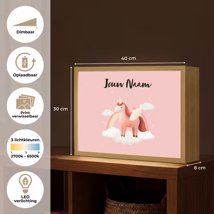 Eenhoorn - Vleugels - Roze - Regenboog Light Box met batterij (Wandlamp kind) middel -USP_websiteoverzichtNL