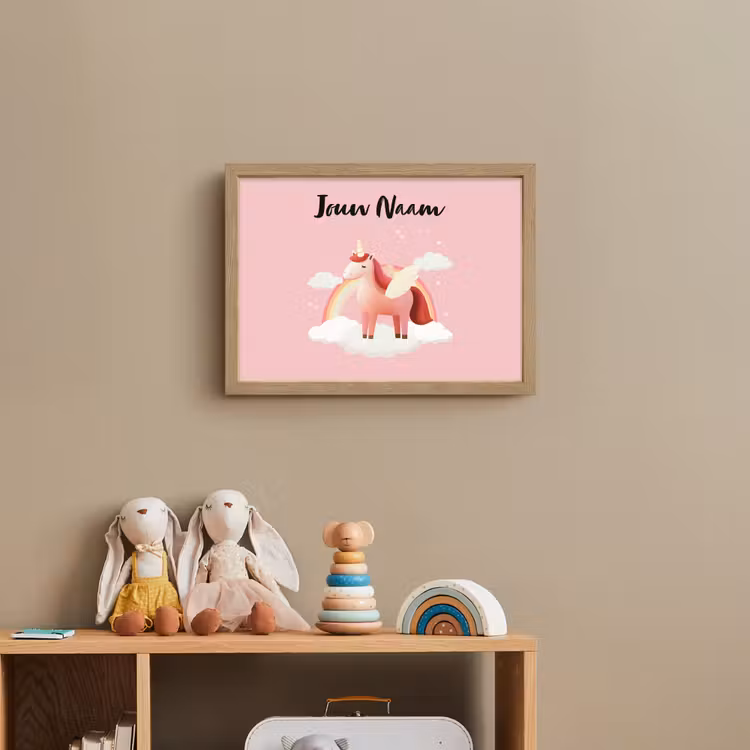 Eenhoorn - Vleugels - Roze - Regenboog Light Box met batterij (Wandlamp kind) middel -sfeer2_kind