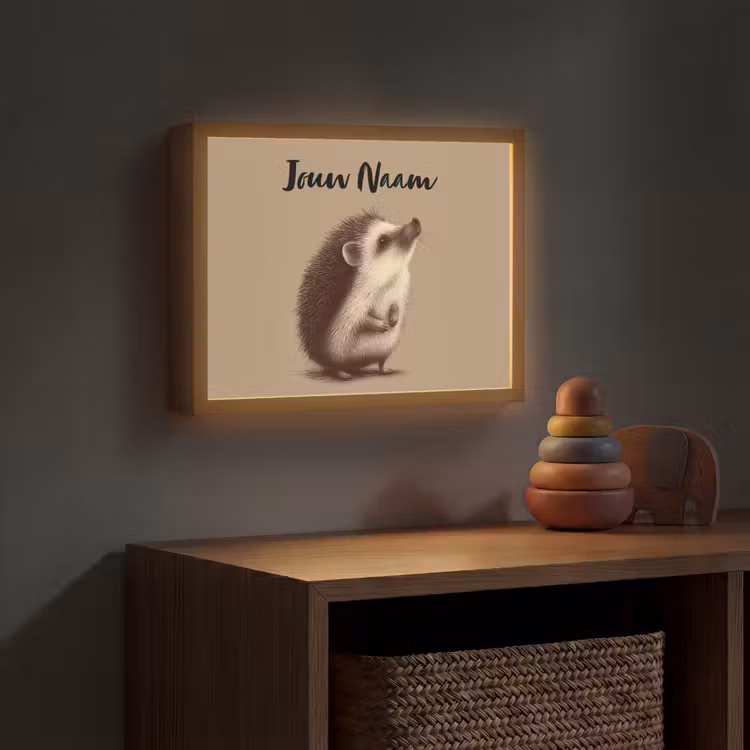 Egel - Snuitje - Bruin - Stekels Light Box met batterij (Wandlamp kind) middel -sfeer5_kind
