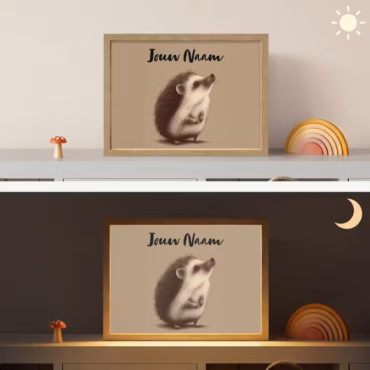 Egel - Snuitje - Bruin - Stekels Light Box met batterij (Wandlamp kind) middel -sfeer3_kind