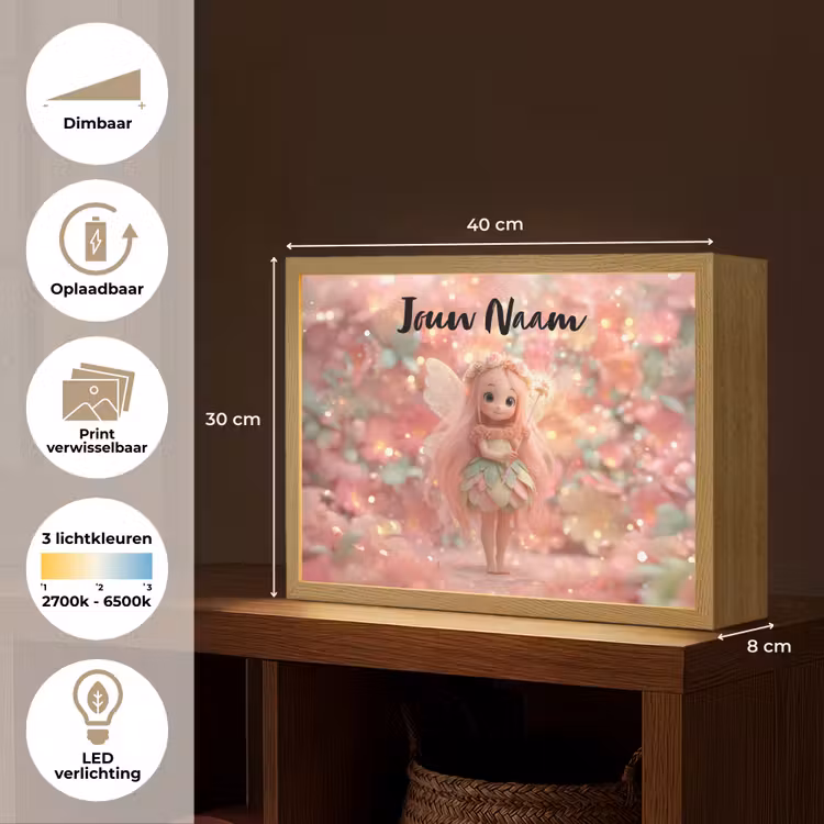 Fee - Bloemen - Roze Light Box met batterij (Wandlamp kind) middel -USP_websiteoverzichtNL