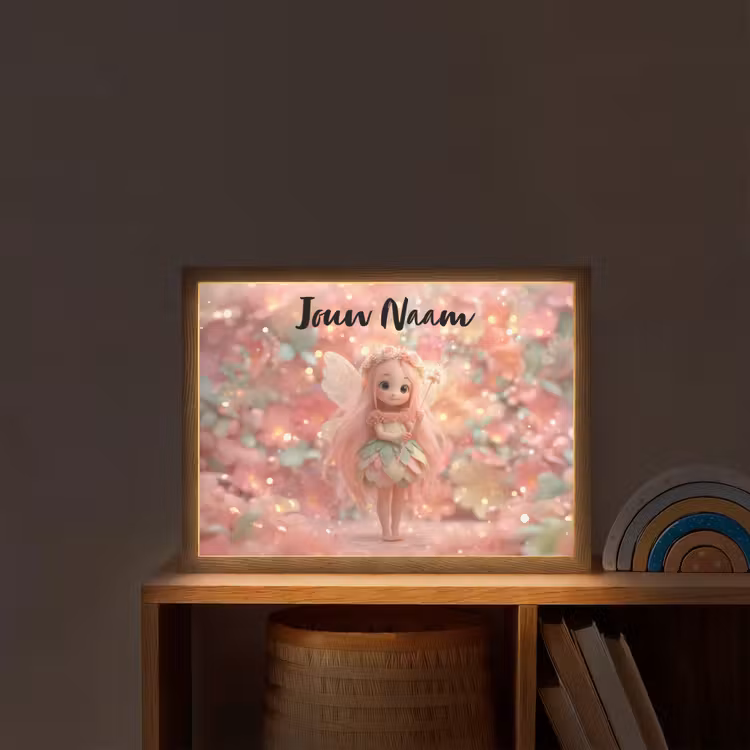 Fee - Bloemen - Roze Light Box met batterij (Wandlamp kind) middel -sfeer1_kind
