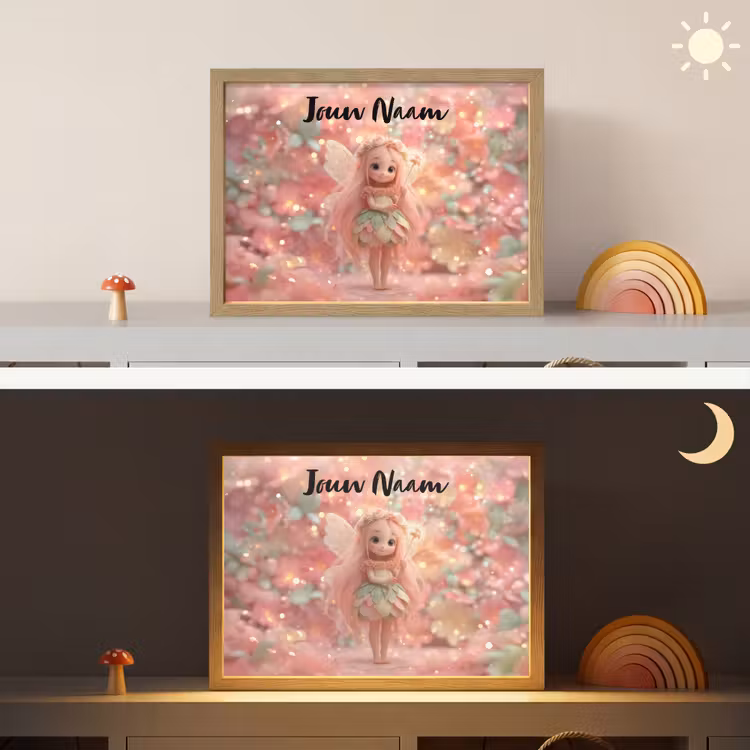 Fee - Bloemen - Roze Light Box met batterij (Wandlamp kind) middel -sfeer3_kind