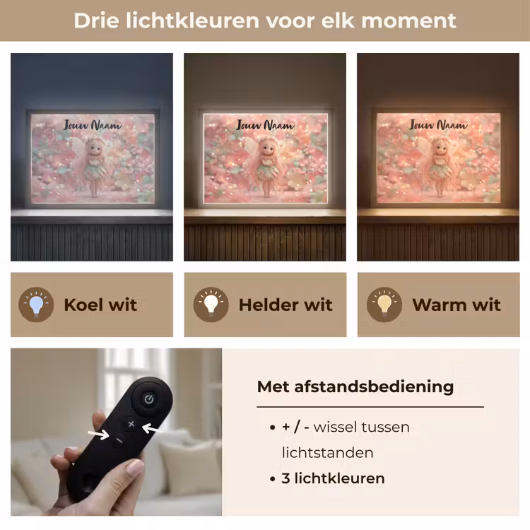 Fee - Bloemen - Roze Light Box met batterij (Wandlamp kind) middel -USP_lichtkleurNL