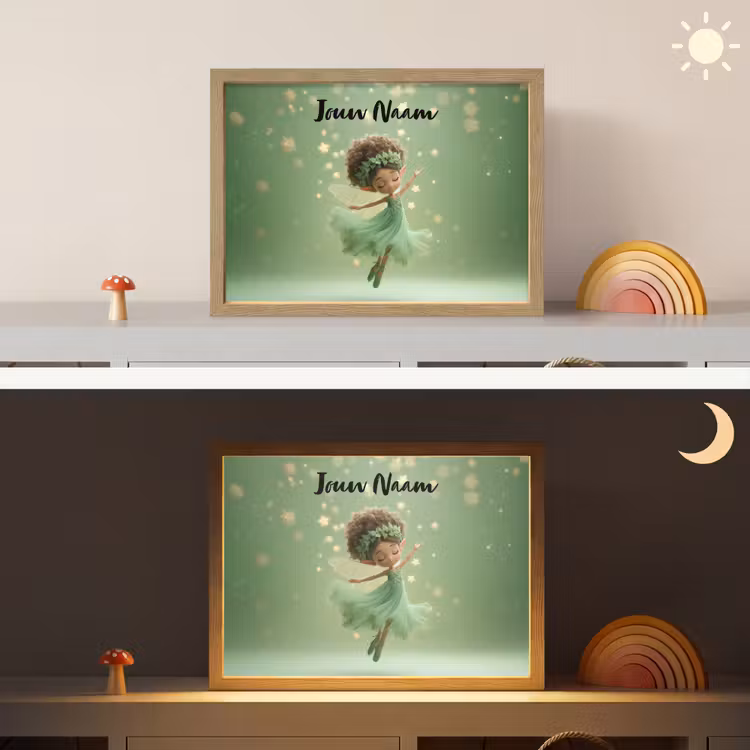 Fee - Groen - Sprookje - Sterren Light Box met batterij (Wandlamp kind) middel -sfeer3_kind